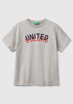 BENETTON Gri Erkek Çocuk Baskılı T-Shirt