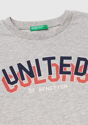 BENETTON Gri Erkek Çocuk Baskılı T-Shirt
