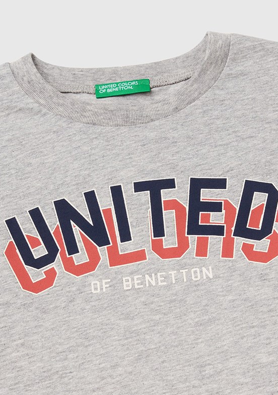 BENETTON Gri Erkek Çocuk Baskılı T-Shirt