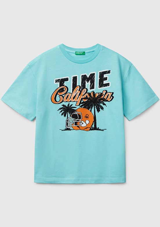 BENETTON Mavi Erkek Çocuk Baskılı T-Shirt
