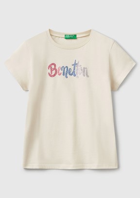 BENETTON Bej Kız Çocuk Baskılı T-Shirt
