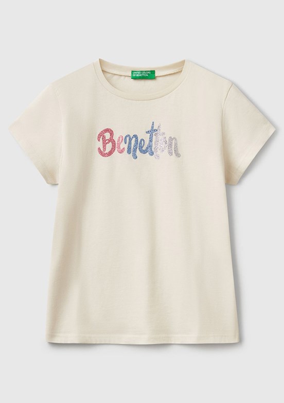 BENETTON Bej Kız Çocuk Baskılı T-Shirt