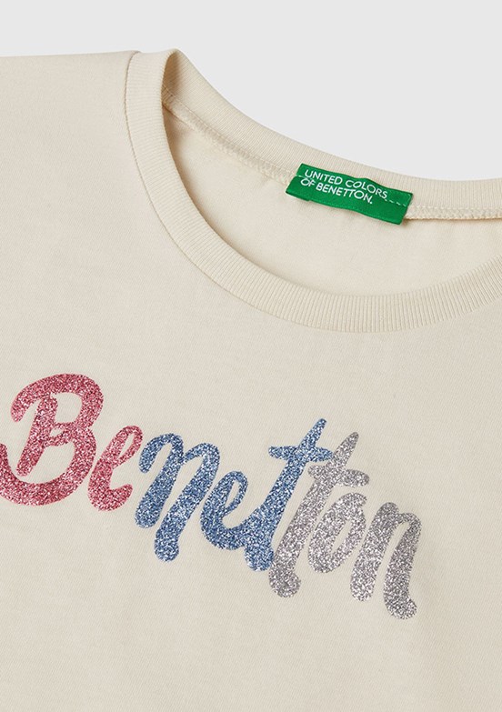 BENETTON Bej Kız Çocuk Baskılı T-Shirt
