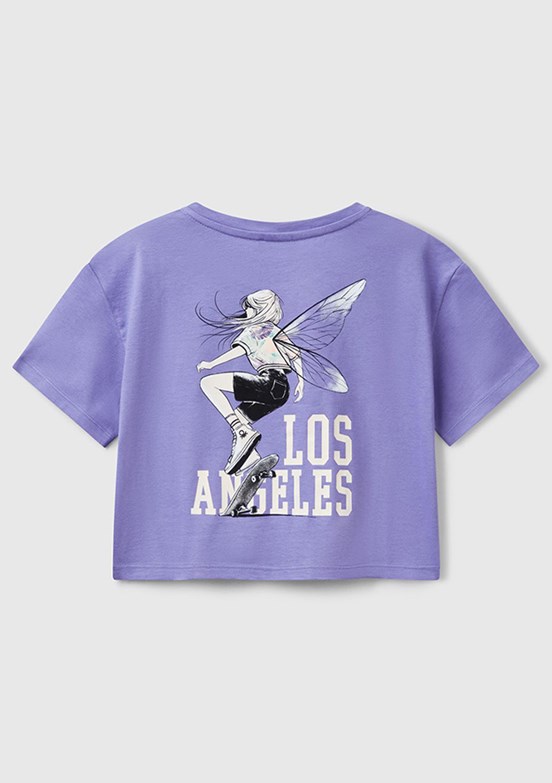 BENETTON Mor Kız Çocuk Baskılı T-Shirt
