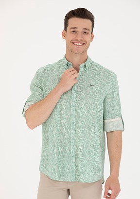 US POLO ASSN Yeşil Erkek Uzun Kol Gömlek