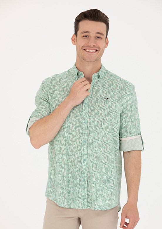 US POLO ASSN Yeşil Erkek Uzun Kol Gömlek