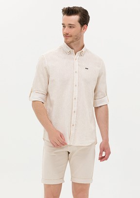 US POLO ASSN Bej Erkek Uzun Kol Gömlek