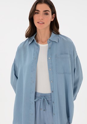 PIERRE CARDIN Mavi Kadın Denim Gömlek