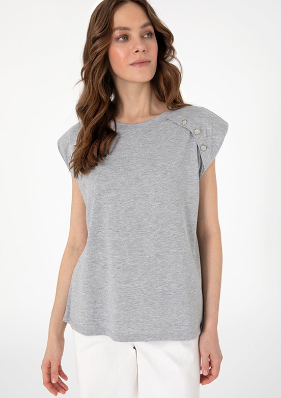 PİERRE CARDİN - Kadın Gri Regular T-Shirt