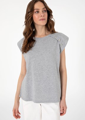 PİERRE CARDİN - Kadın Gri Regular T-Shirt
