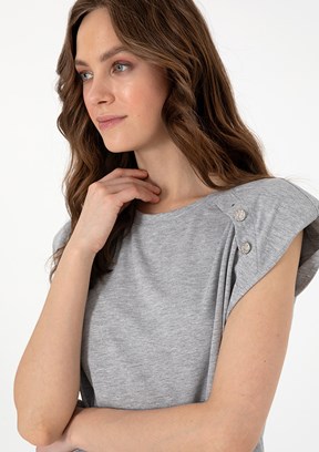 PİERRE CARDİN - Kadın Gri Regular T-Shirt