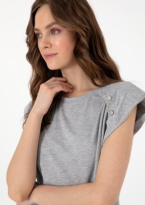 PİERRE CARDİN - Kadın Gri Regular T-Shirt