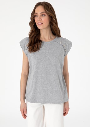 PİERRE CARDİN - Kadın Gri Regular T-Shirt