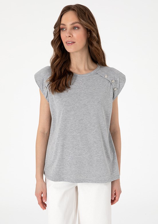 PİERRE CARDİN - Kadın Gri Regular T-Shirt