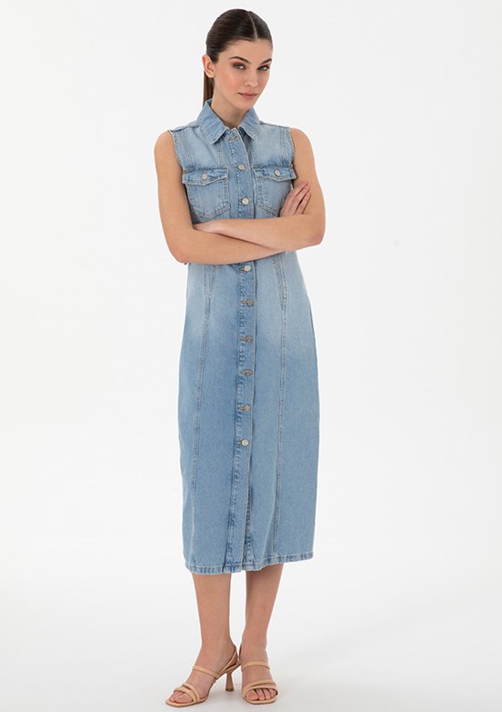 PIERRE CARDIN Mavi Kadın Denim Elbise