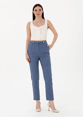 PIERRE CARDIN Lacivert Kadın Cropped Pantolon