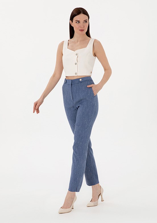 PIERRE CARDIN Lacivert Kadın Cropped Pantolon