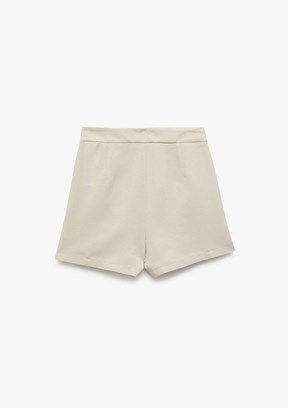 KOTON Bej Kadın Regular Fit Pile Detaylı Cepli Mini Şort