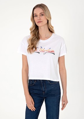 US POLO ASSN - Kadın Beyaz A-Form Fit T-Shirt