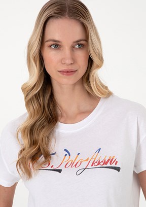 US POLO ASSN - Kadın Beyaz A-Form Fit T-Shirt