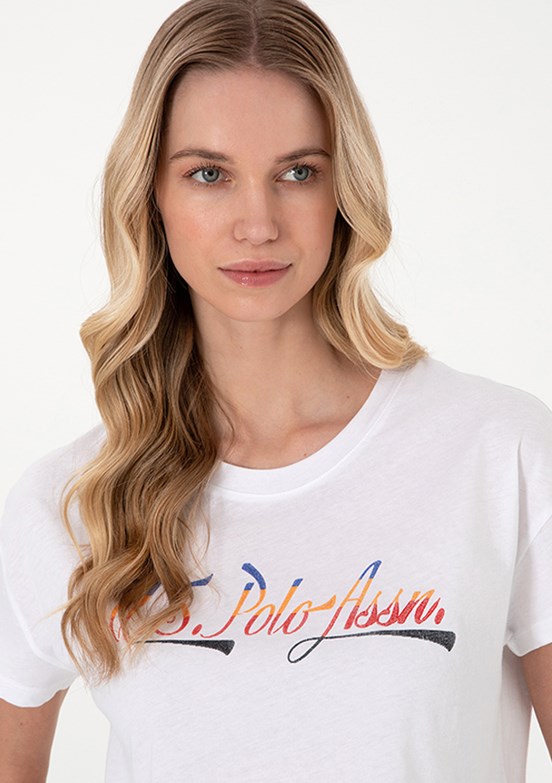 US POLO ASSN - Kadın Beyaz A-Form Fit T-Shirt