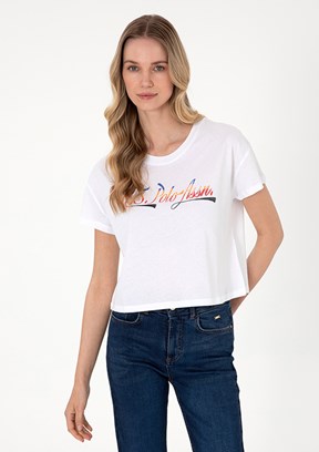 US POLO ASSN - Kadın Beyaz A-Form Fit T-Shirt