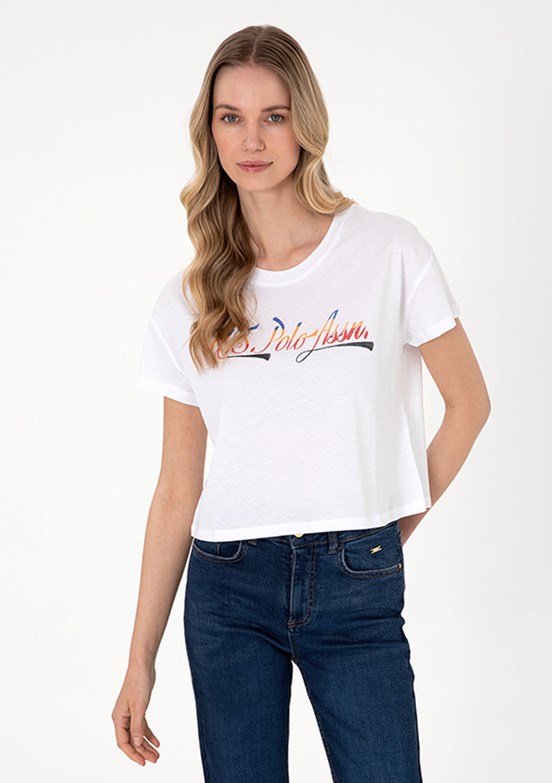 US POLO ASSN - Kadın Beyaz A-Form Fit T-Shirt