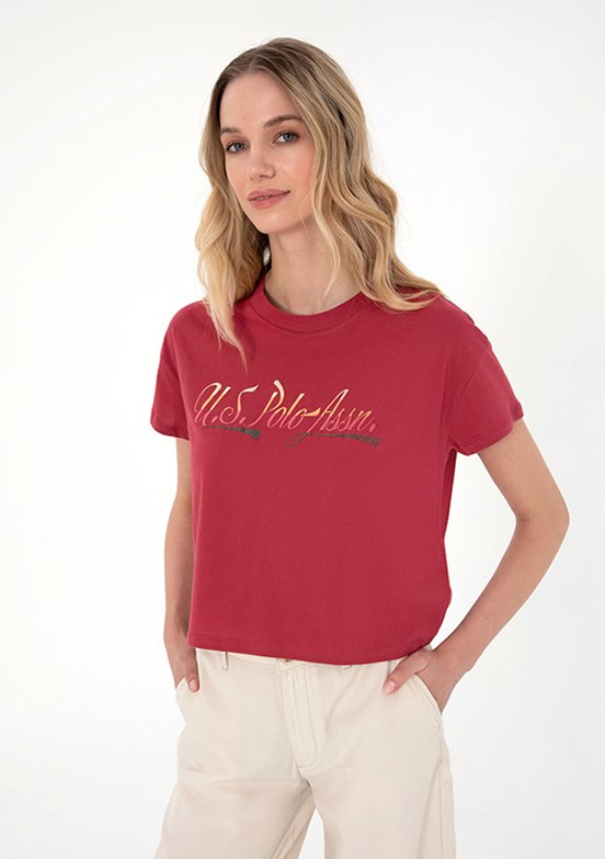 US POLO ASSN - Kadın Mor A-Form Fit T-Shirt