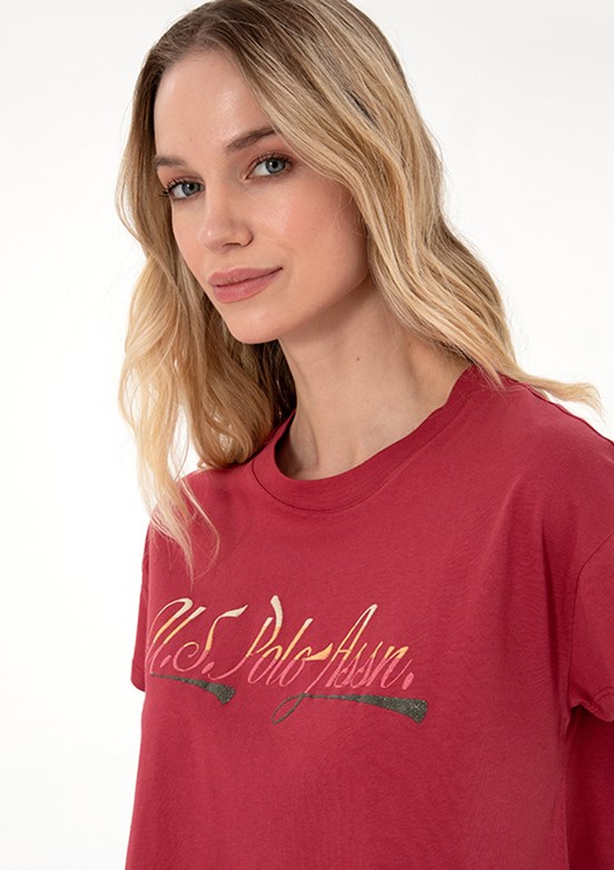 US POLO ASSN - Kadın Mor A-Form Fit T-Shirt