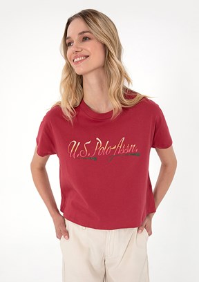 US POLO ASSN - Kadın Mor A-Form Fit T-Shirt