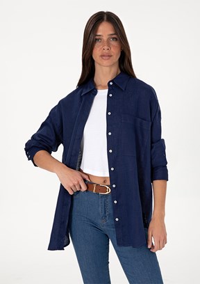 US POLO ASSN Lacivert Kadın Uzun Kol Gömlek