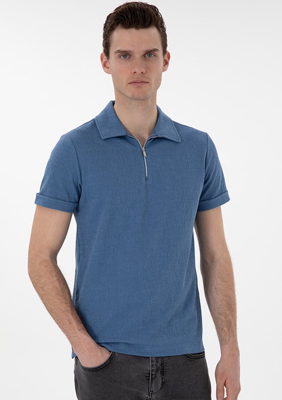PİERRE CARDİN Mavi Erkek Slim T-Shirt