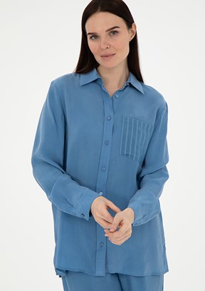PIERRE CARDIN Lacivert Kadın Uzun Kol Gömlek