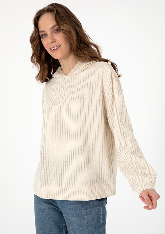 PIERRE CARDIN Beyaz Kadın Kapüşonlu Sweat Shirt