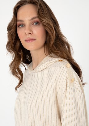 PIERRE CARDIN Beyaz Kadın Kapüşonlu Sweat Shirt