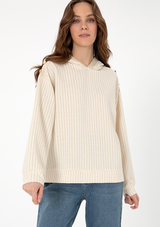 PIERRE CARDIN Beyaz Kadın Kapüşonlu Sweat Shirt
