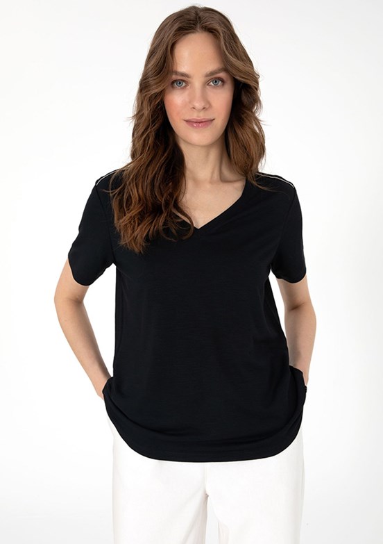 PIERRE CARDIN Siyah Kadın Regular T-Shirt