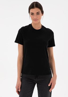 PIERRE CARDIN Siyah Kadın Bisiklet Yaka T-shirt