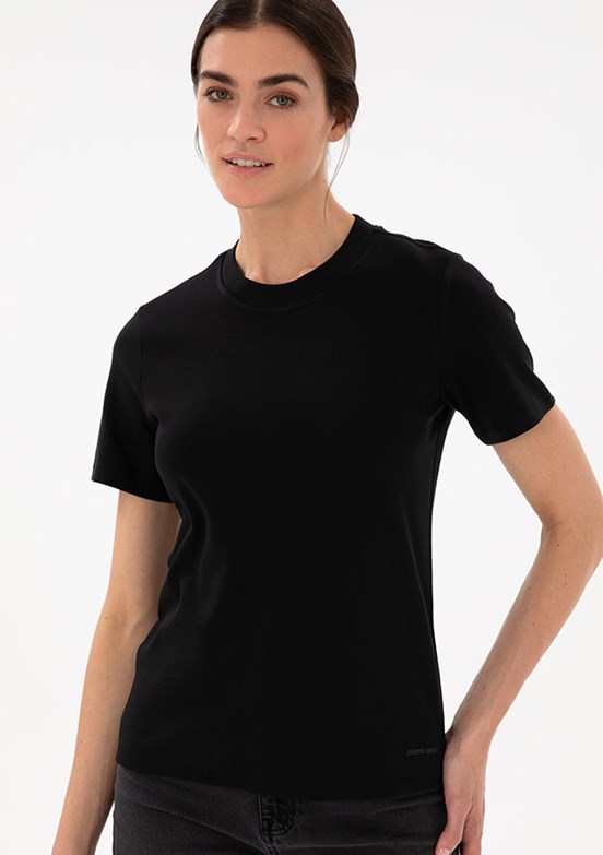 PIERRE CARDIN Siyah Kadın Bisiklet Yaka T-shirt