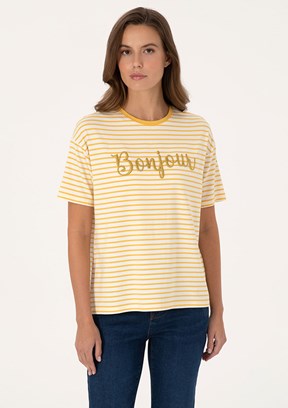PİERRE CARDİN - Kadın Sarı Comfort T-Shirt