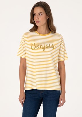PİERRE CARDİN - Kadın Sarı Comfort T-Shirt