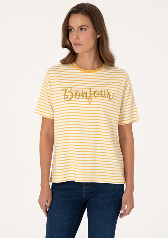 PİERRE CARDİN - Kadın Sarı Comfort T-Shirt