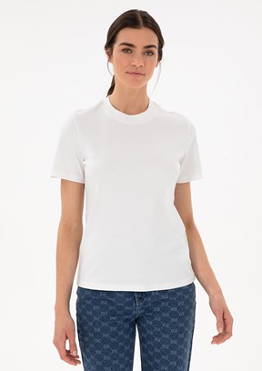 PIERRE CARDIN Beyaz Kadın Bisiklet Yaka T-shirt