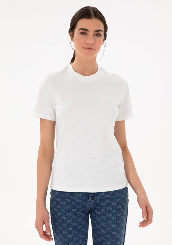 PIERRE CARDIN Beyaz Kadın Bisiklet Yaka T-shirt