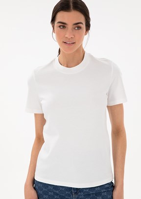 PIERRE CARDIN Beyaz Kadın Bisiklet Yaka T-shirt