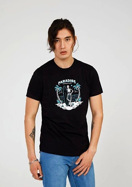 THE CROW Paradise - TC7120 Erkek Siyah Baskılı T-Shirt