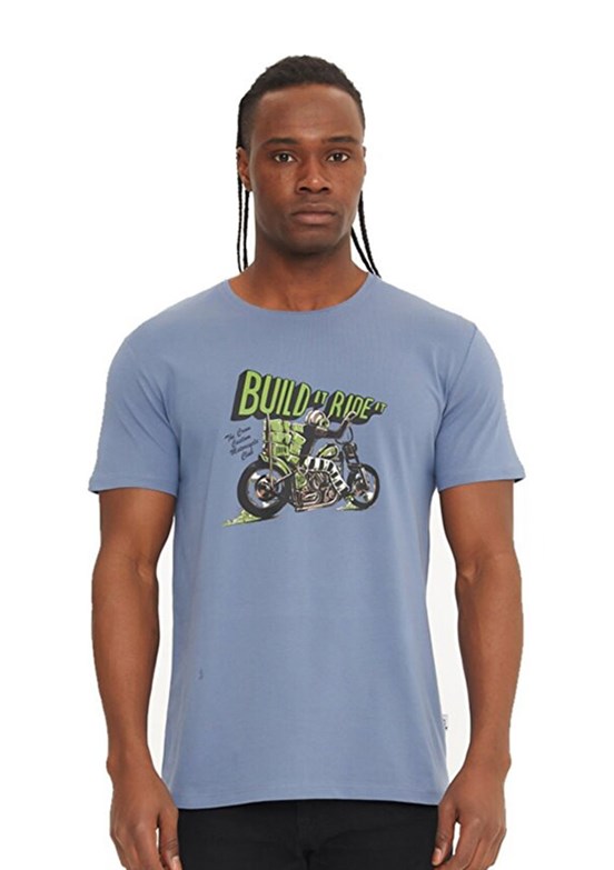 THE CROW Rider - TC7059 Erkek Mavi Baskılı T-Shirt