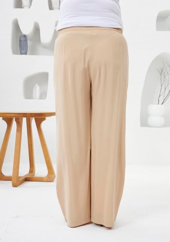 RMG Krem Kadın Beli Lastikli Geniş Paça Pantolon