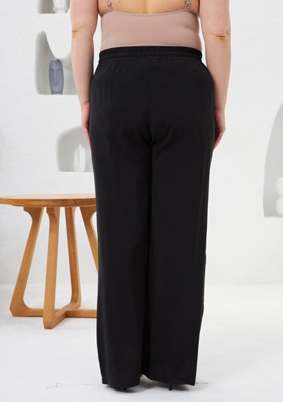 RMG Siyah Kadın Beli Lastikli Geniş Paça Pantolon