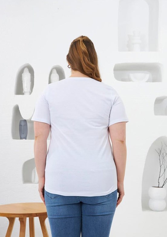 RMG Beyaz Kadın Çiçek Desenli Baskılı T-shirt